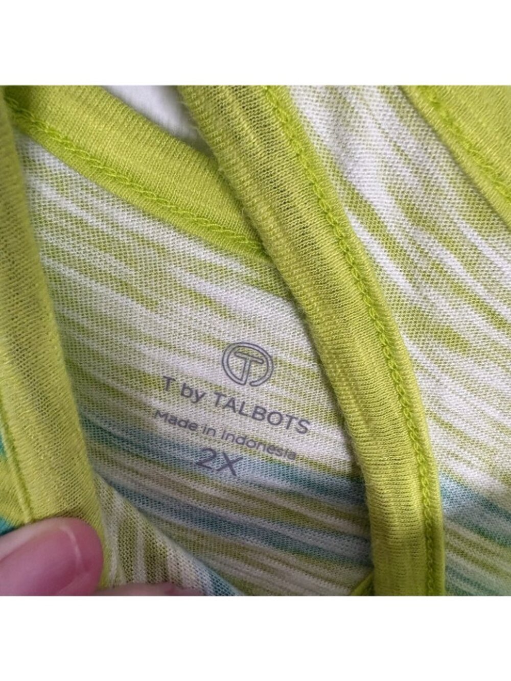 T By Talbots Women 2X Green Striped Cotton Blend 3/4 Sleeves Cross Back Top - Picture 7 of 11